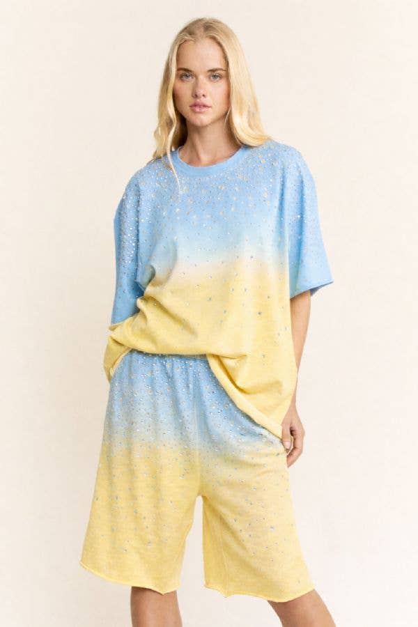Grey RHINESTONE OMBRE SWEATSHIRT AND SHORTS SET