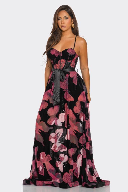 Floral Sweetheart Neckline Maxi Dress
