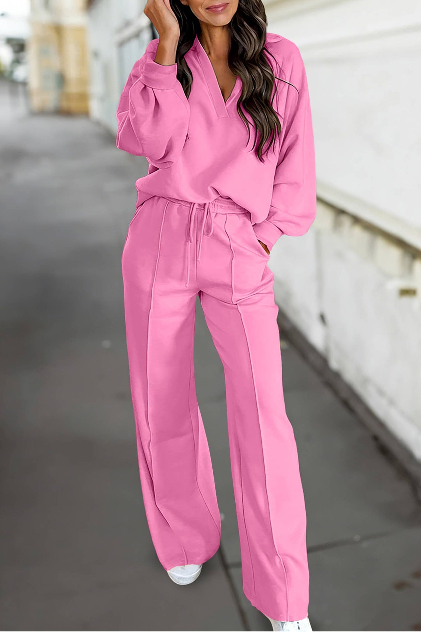 Collared Pullover and Drawstring Sweatpants 2Pcs Set | S-XL