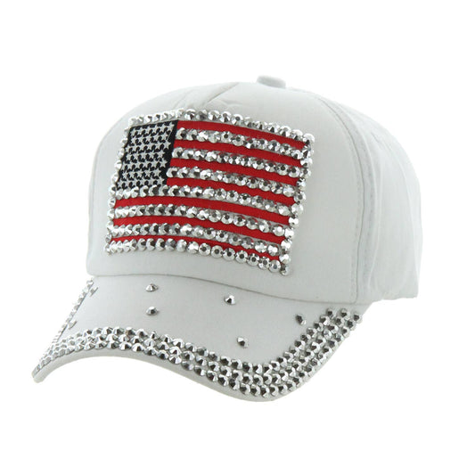 Rhinestone American Flag Denim Baseball Cap