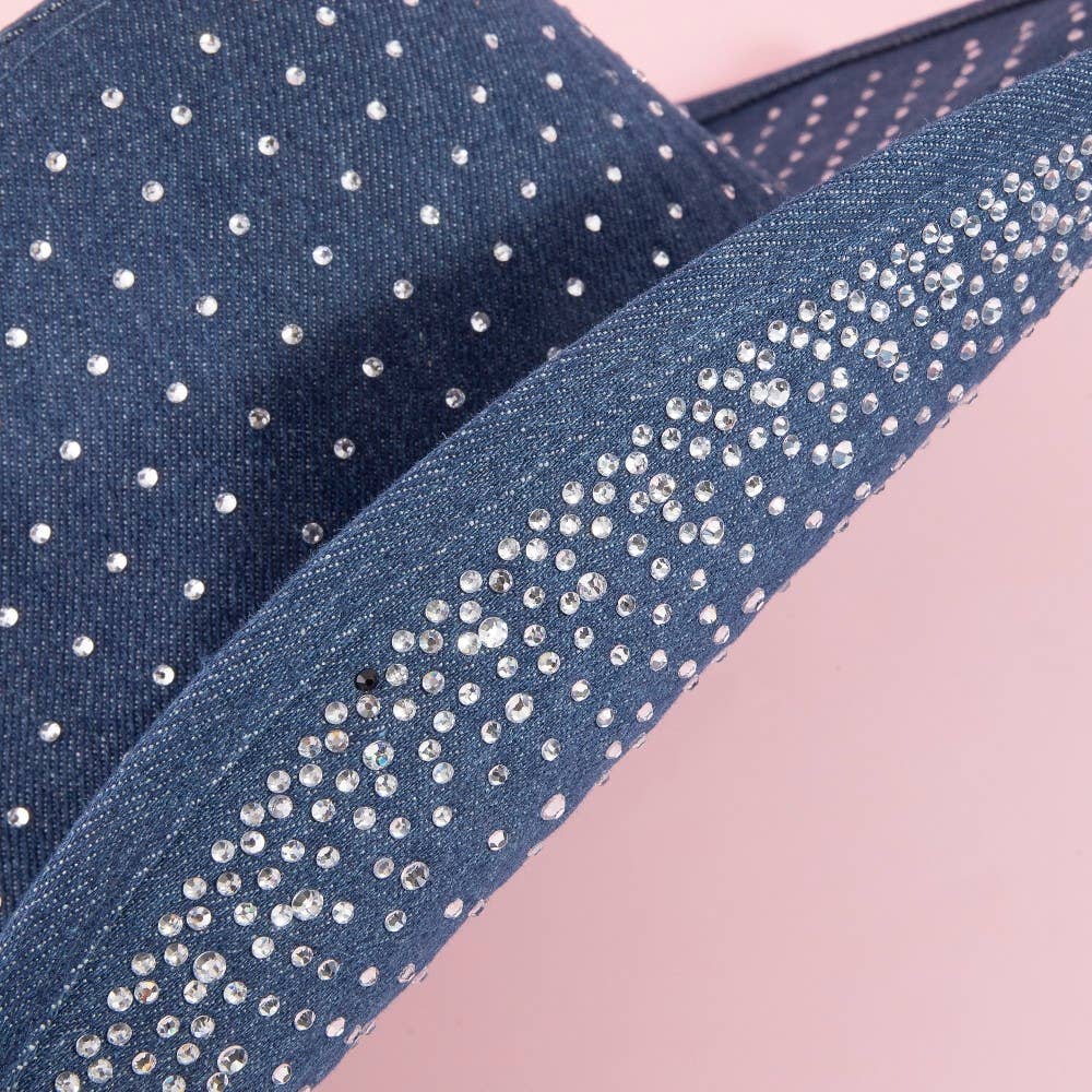 Rhinestone Studded Denim Cowboy Hat
