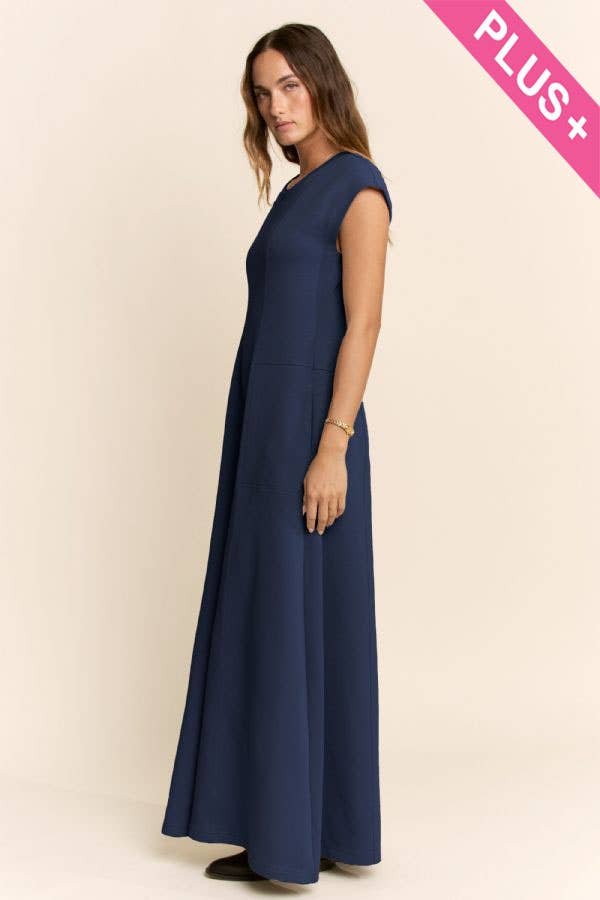 PLUS SOFT KNIT STITCHES WIDE LEG OPEN JUMPSUIT